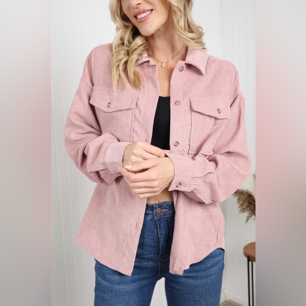 Petal Dew Button Front Corduroy women Jacket with Breast Pockets